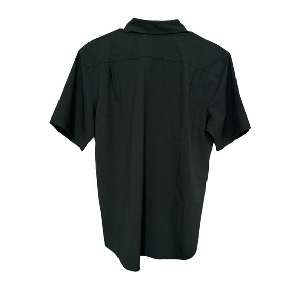 Orvis Mens Medium Short Sleeve Tech Shirt Hunter Green Leather Tab Pocket Vented - Picture 2 of 7